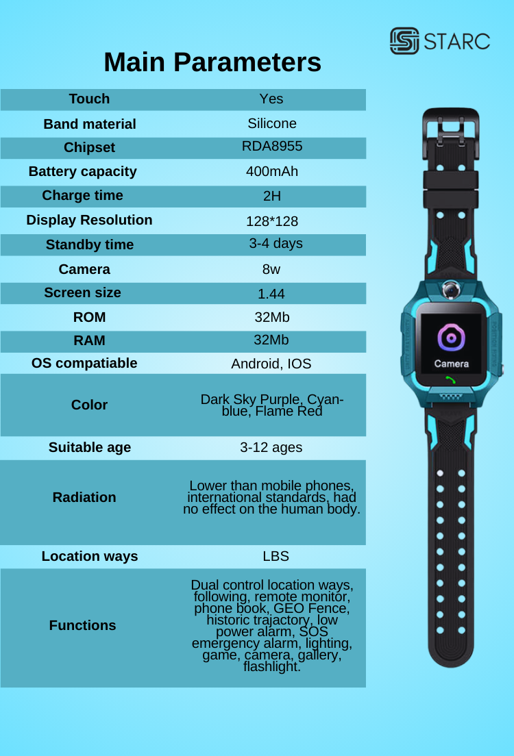 STARC Q19 Children Smartwatch with LBS, SIM, CAMERA